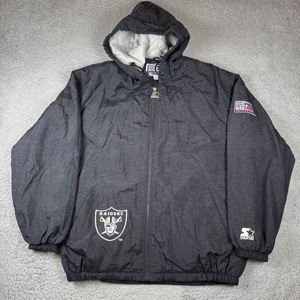VTG Authentic Oakland Raiders Starter Parka Jacket Sz M Licensed 90's Vintage